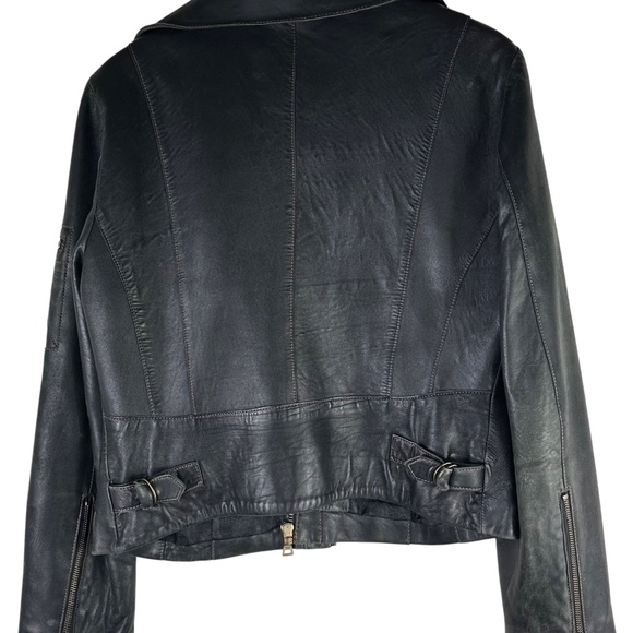 Charles Klein Moto Bomber Leather Jacket Coat Womens Sz Large Black Zip Up - Picture 3 of 8